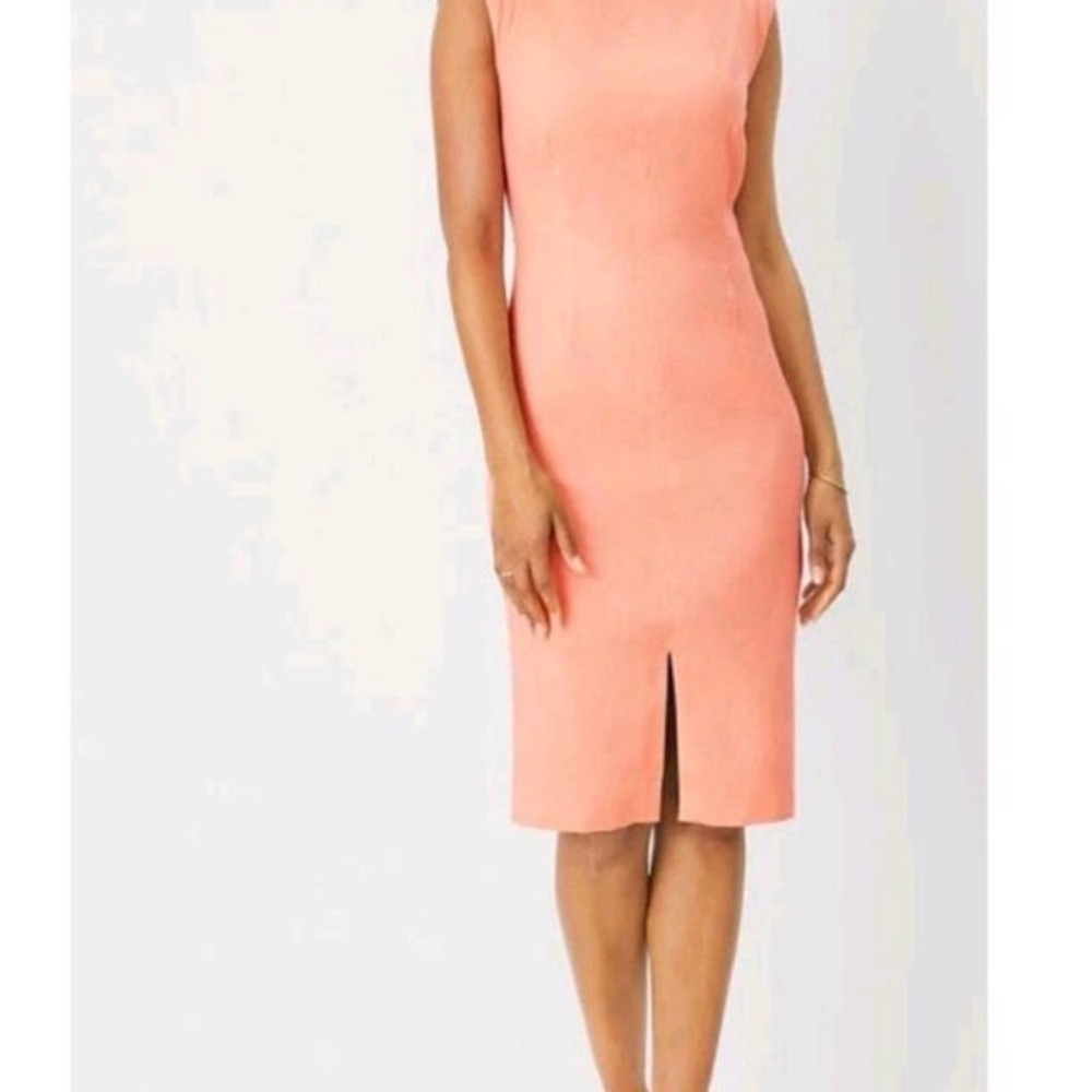 Ann Taylor Linen Vivid Apricot Midi Dress